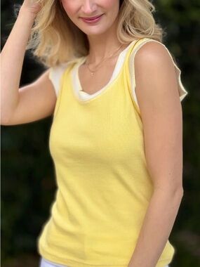 Pilcro Yellow and Cream Layered Scoop Tank